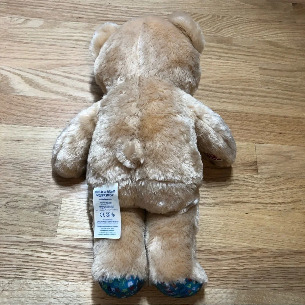 Build a Bear Birthday Bear Stuffed Plush Blue Feet Tan Cream Toy